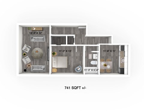 1 Bed 1 Bath Floor Plan at Place St. Boniface Complex